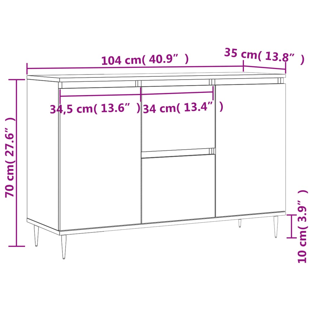 Sideboard Braun Eichen-Optik 104x35x70 cm Holzwerkstoff