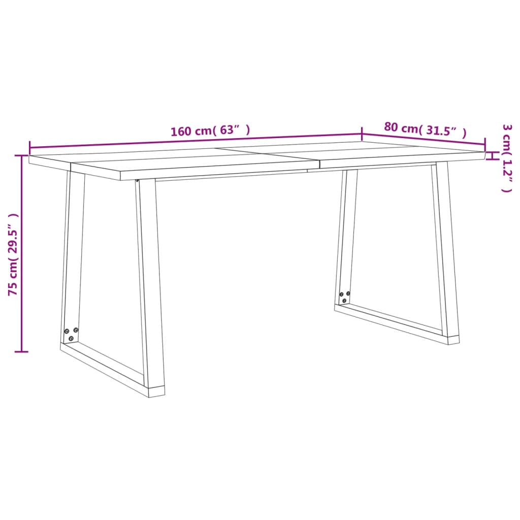 Esstisch Baumkante 160x80x75 cm Massivholz Akazie