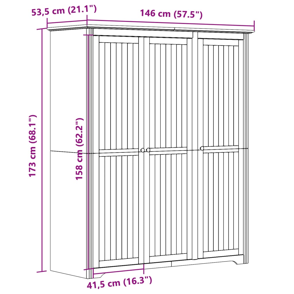 Kleiderschrank BODO Weiß 146x53,5x173 cm Massivholz Kiefer