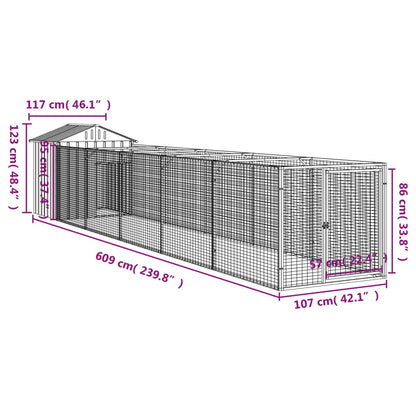 Hundehütte mit Dach Anthrazit 117x609x123 cm Verzinkter Stahl