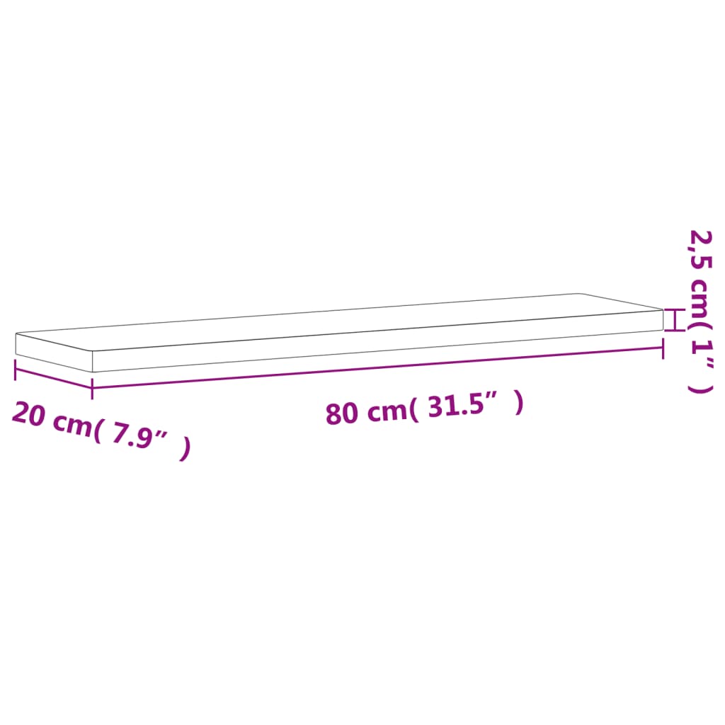 Wandregal 80x20x2,5 cm Massivholz Buche