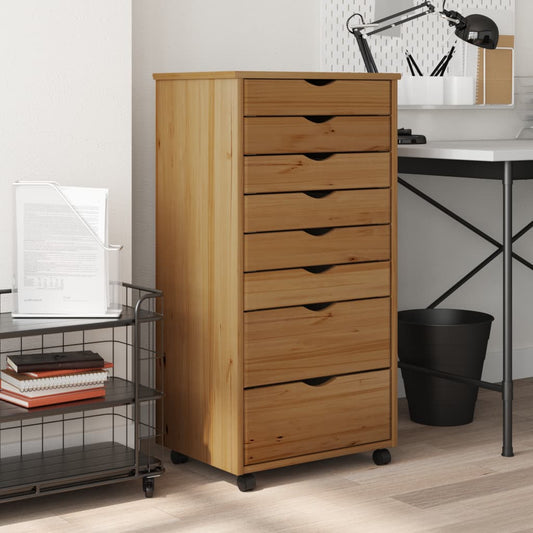 Rollschrank mit Schubladen MOSS Honigbraun Massivholz Kiefer