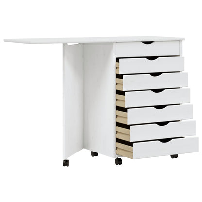 Rollschrank mit Schreibtisch MOSS Weiß Massivholz Kiefer