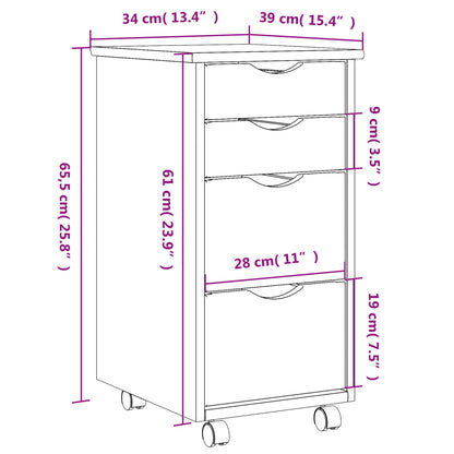 Rollschrank mit Schubladen MOSS Honigbraun Massivholz Kiefer