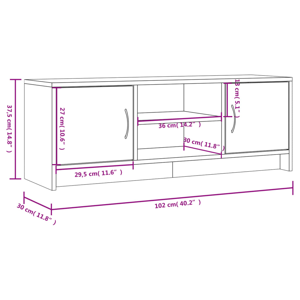 TV-Schrank Hochglanz-Weiß 102x30x37,5 cm Holzwerkstoff