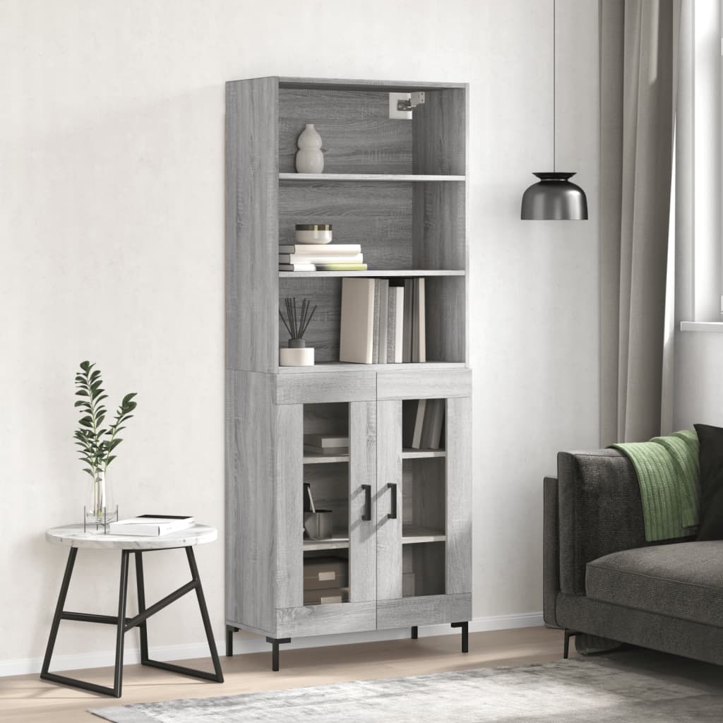 Highboard Grau Sonoma 69,5x34x180 cm Holzwerkstoff