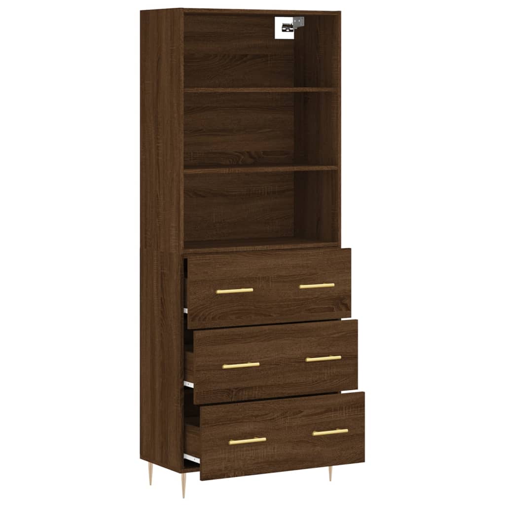 Highboard Braun Eichen-Optik 69,5x34x180 cm Holzwerkstoff