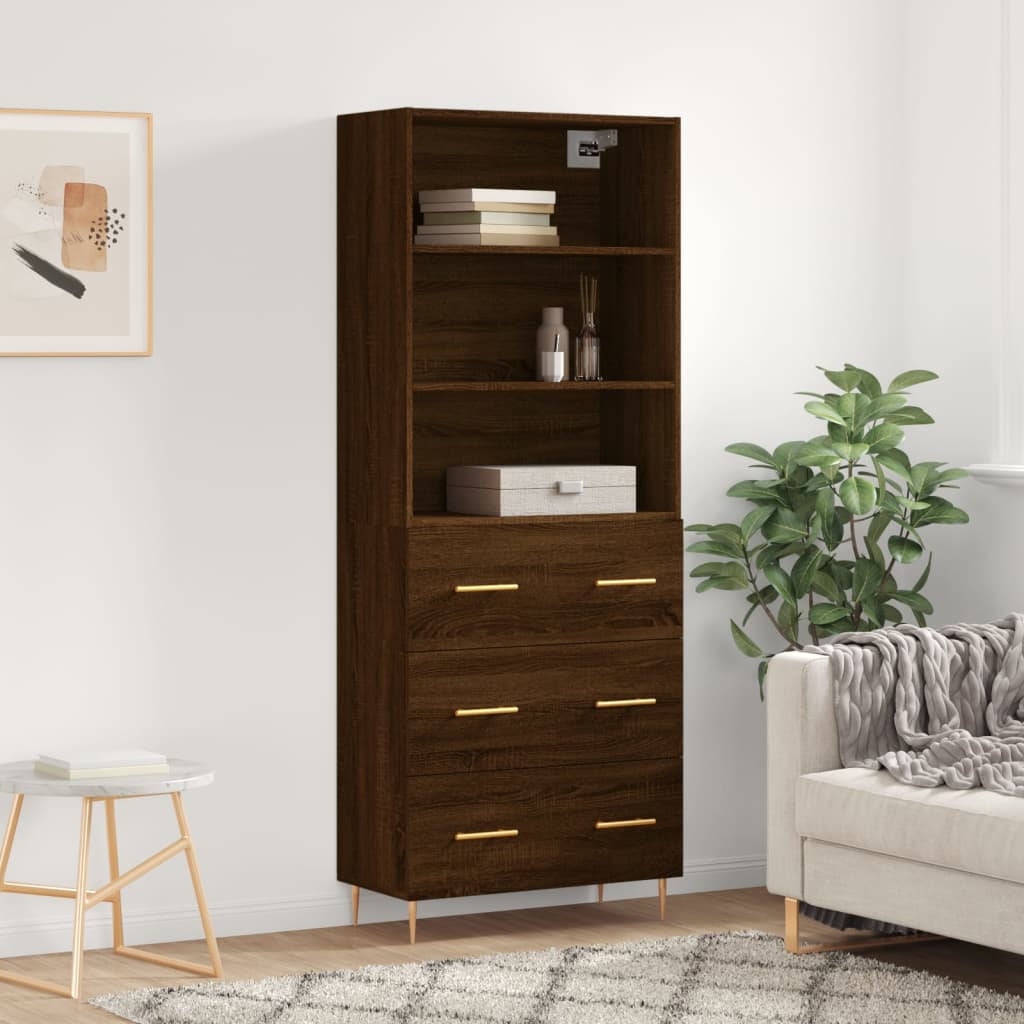 Highboard Braun Eichen-Optik 69,5x34x180 cm Holzwerkstoff