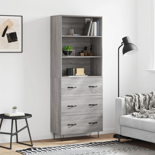 Highboard Grau Sonoma 69,5x34x180 cm Holzwerkstoff