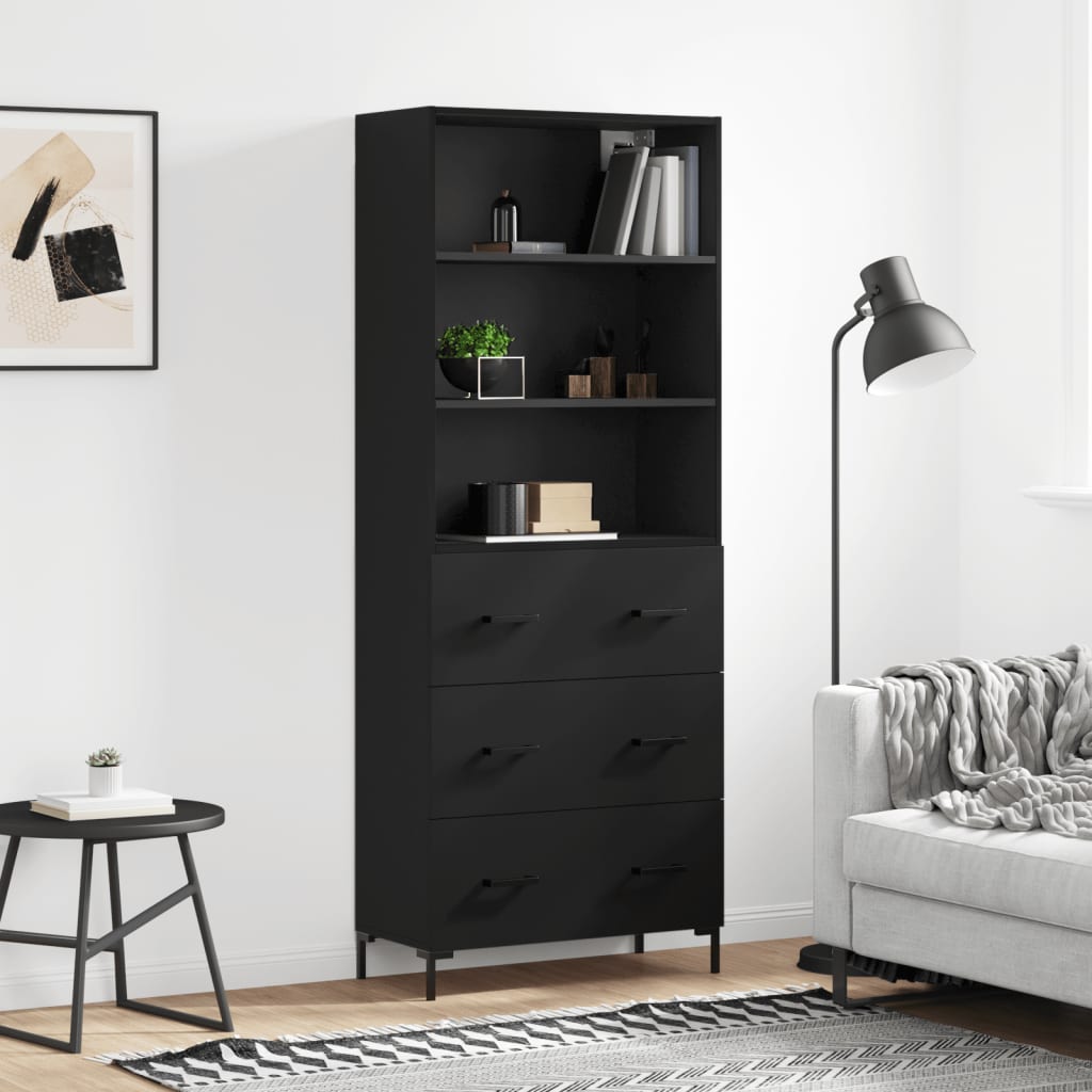 Highboard Schwarz 69,5x34x180 cm Holzwerkstoff