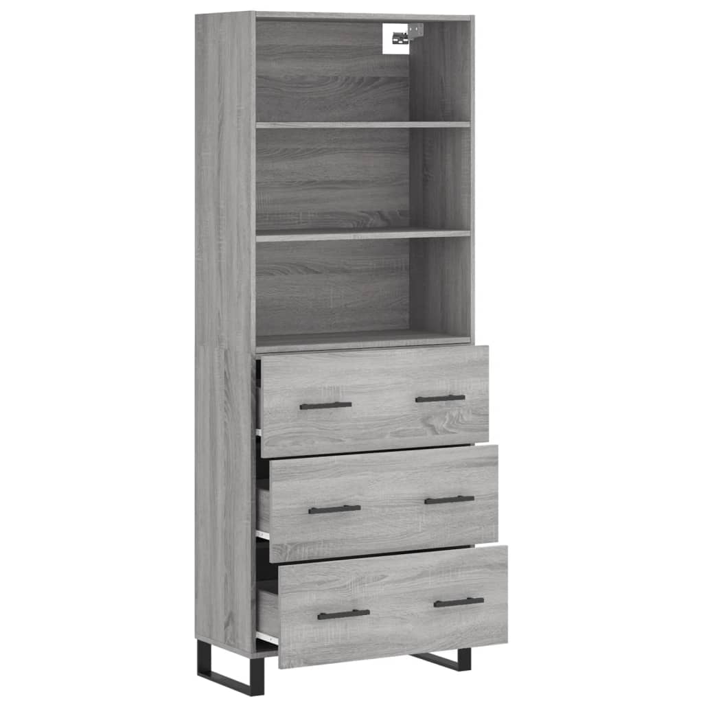 Highboard Grau Sonoma 69,5x34x180 cm Holzwerkstoff