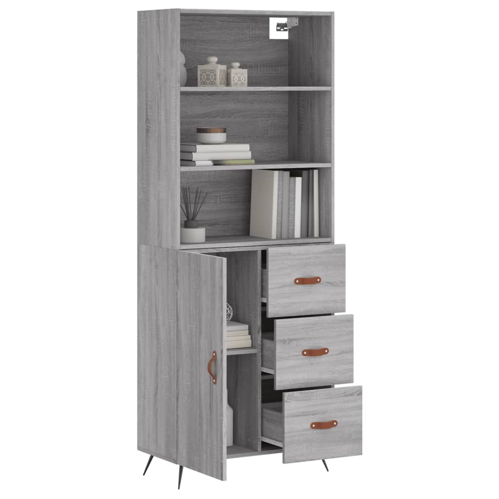 Highboard Grau Sonoma 69,5x34x180 cm Holzwerkstoff