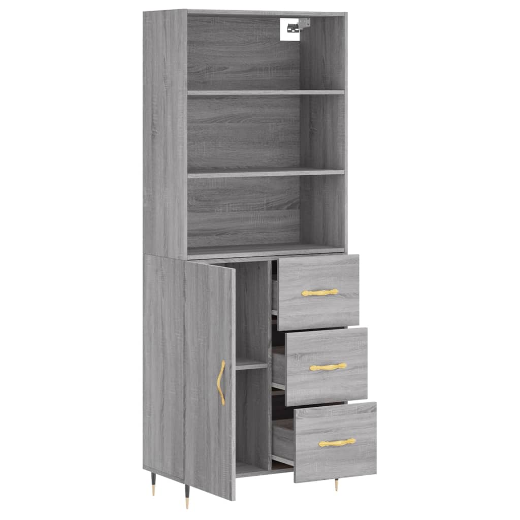 Highboard Grau Sonoma 69,5x34x180 cm Holzwerkstoff