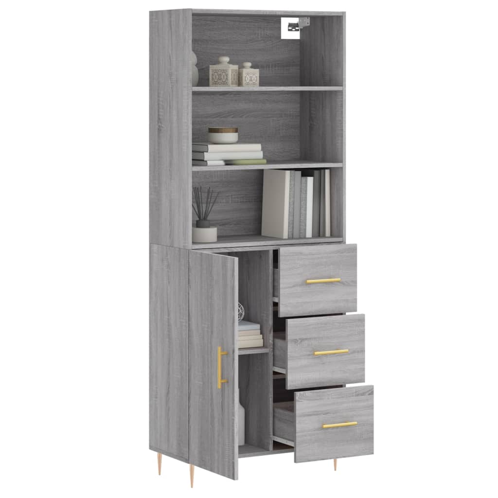 Highboard Grau Sonoma 69,5x34x180 cm Holzwerkstoff