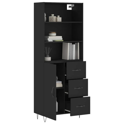 Highboard Schwarz 69,5x34x180 cm Holzwerkstoff