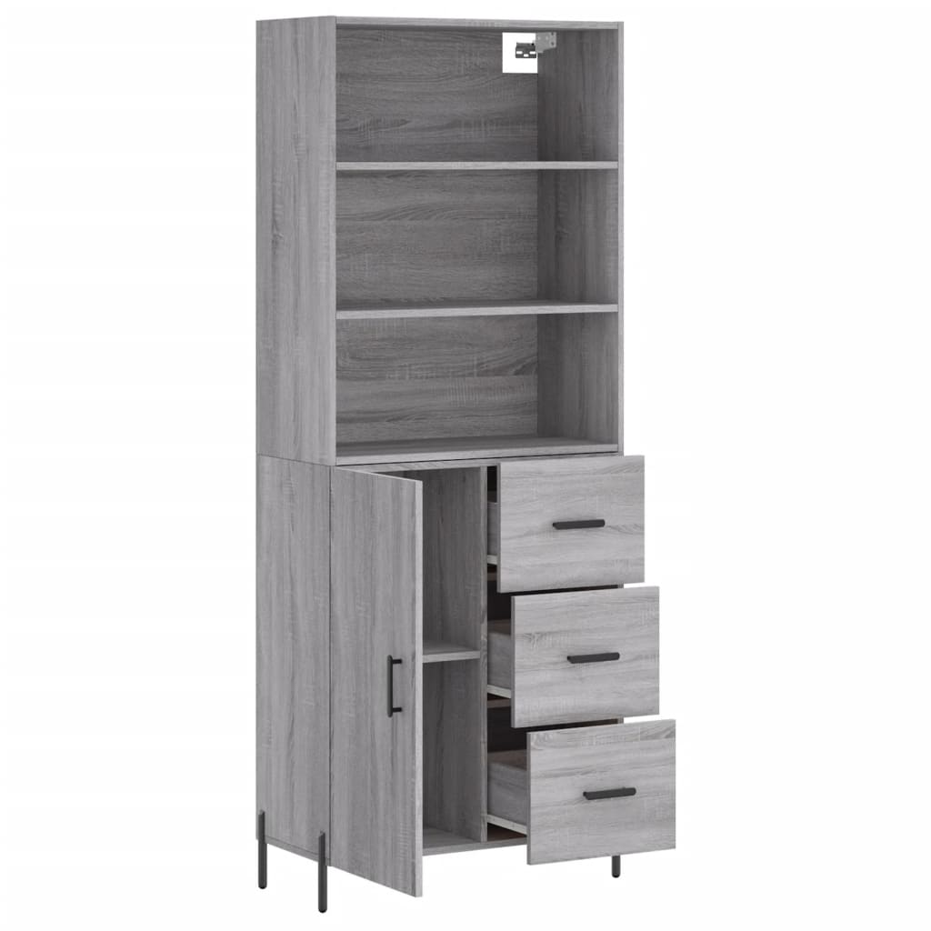 Highboard Grau Sonoma 69,5x34x180 cm Holzwerkstoff