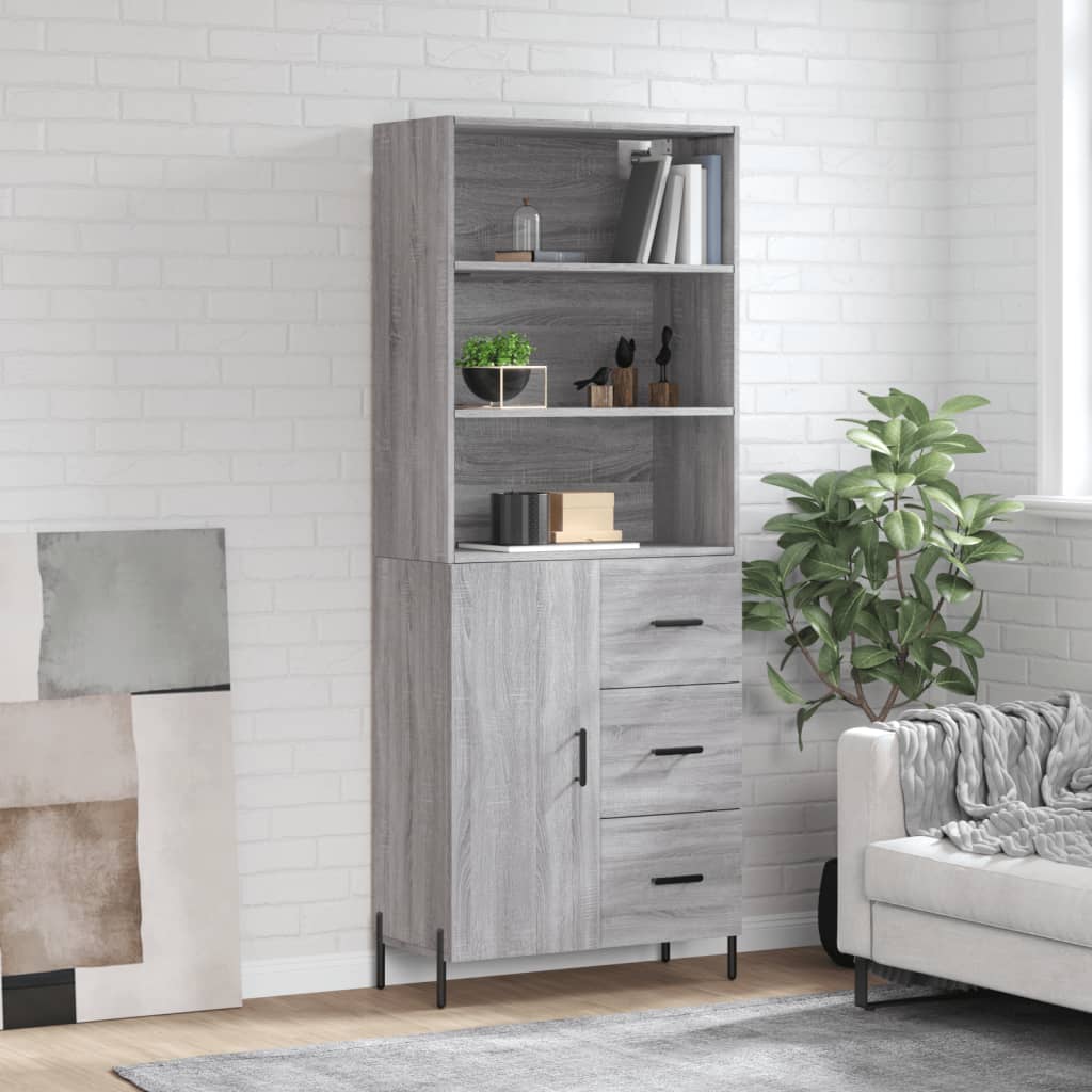 Highboard Grau Sonoma 69,5x34x180 cm Holzwerkstoff