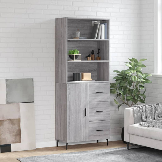 Highboard Grau Sonoma 69,5x34x180 cm Holzwerkstoff