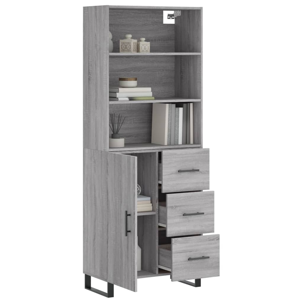 Highboard Grau Sonoma 69,5x34x180 cm Holzwerkstoff