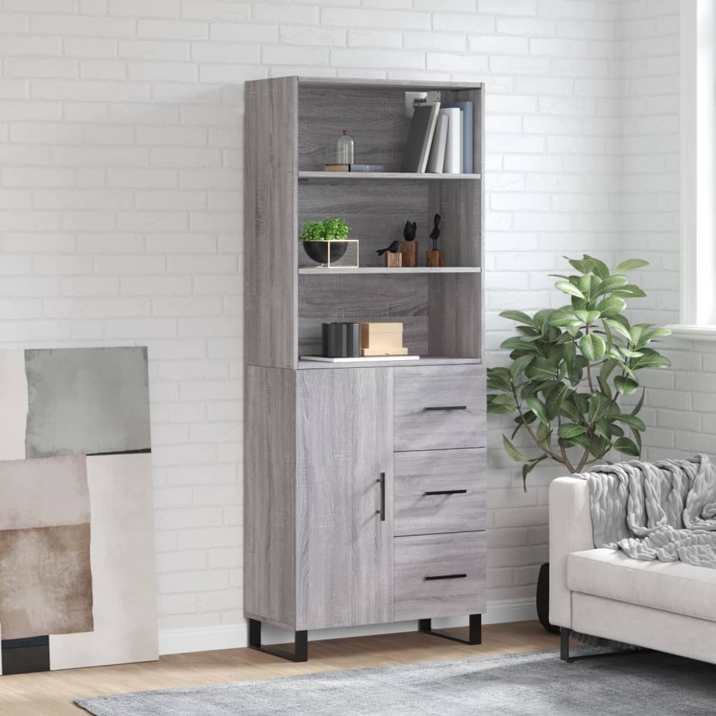 Highboard Grau Sonoma 69,5x34x180 cm Holzwerkstoff