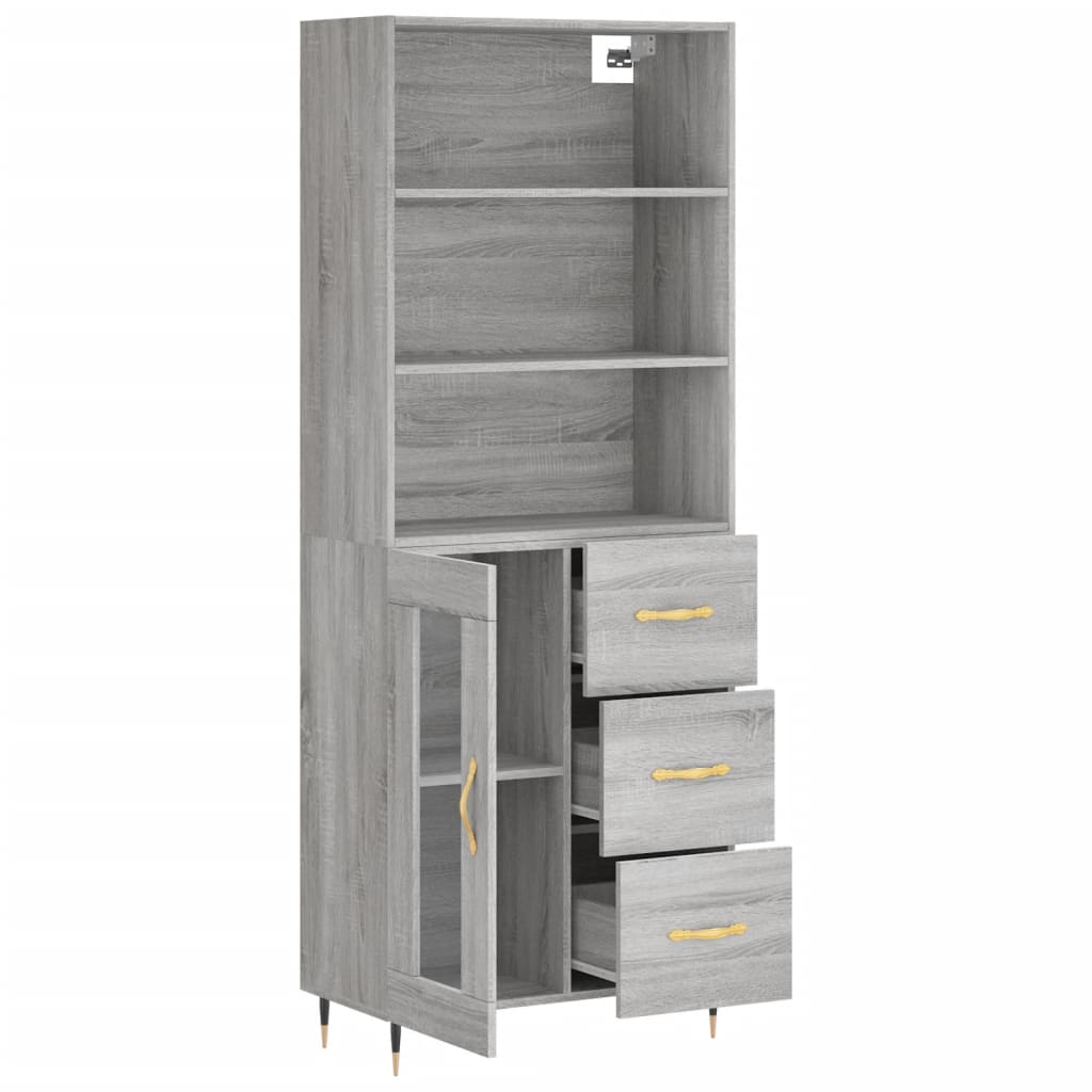 Highboard Grau Sonoma 69,5x34x180 cm Holzwerkstoff