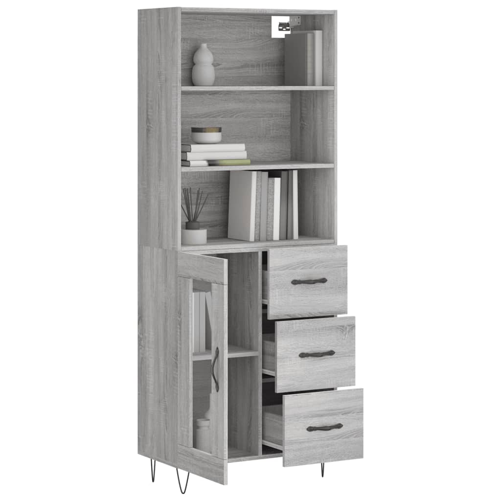 Highboard Grau Sonoma 69,5x34x180 cm Holzwerkstoff