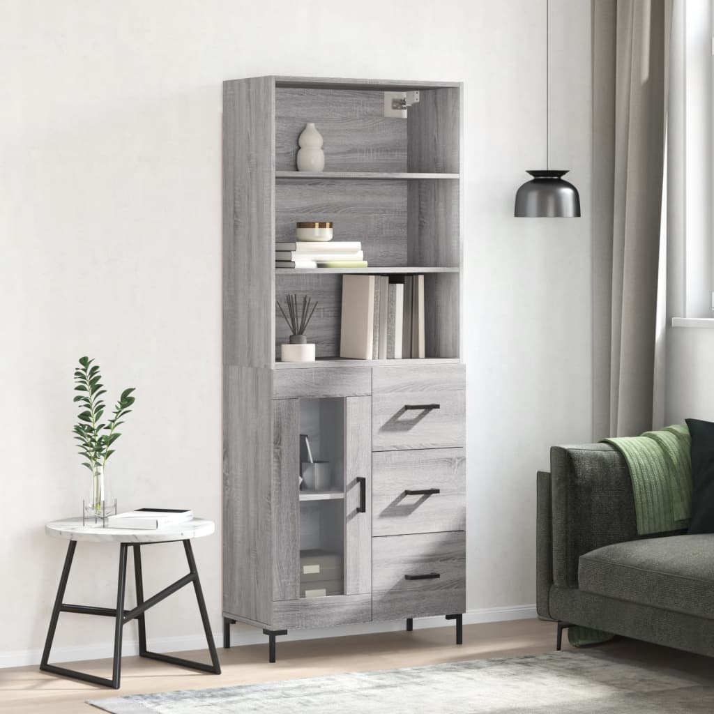 Highboard Grau Sonoma 69,5x34x180 cm Holzwerkstoff