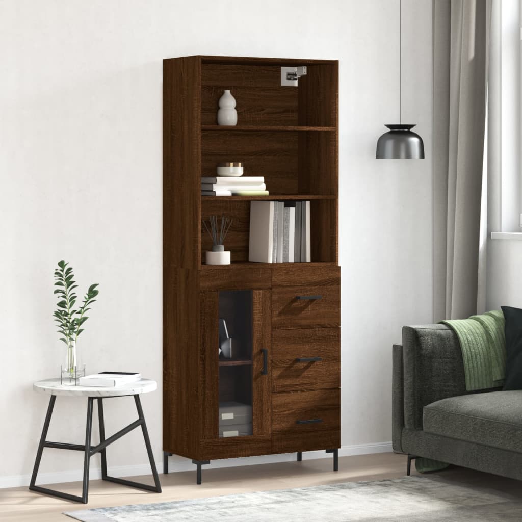 Highboard Braun Eichen-Optik 69,5x34x180 cm Holzwerkstoff