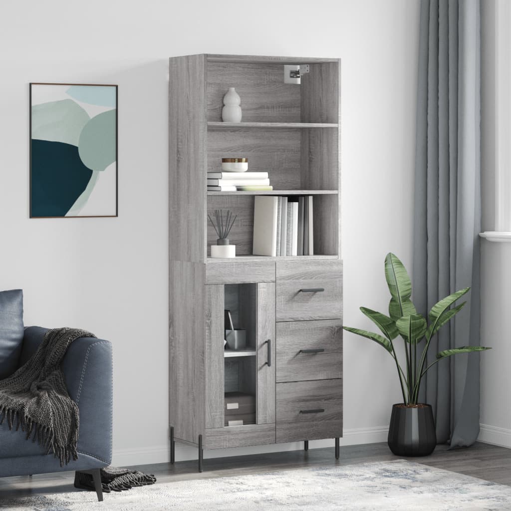 Highboard Grau Sonoma 69,5x34x180 cm Holzwerkstoff