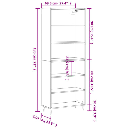 Highboard Schwarz 69,5x32,5x180 cm Holzwerkstoff