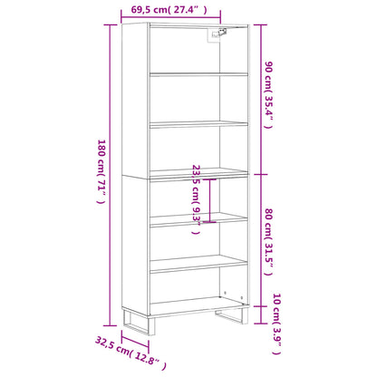 Highboard Schwarz 69,5x32,5x180 cm Holzwerkstoff