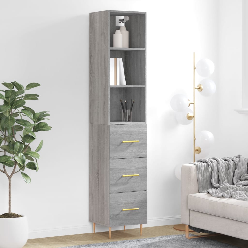 Highboard Grau Sonoma 34,5x34x180 cm Holzwerkstoff