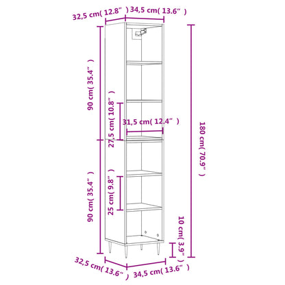 Highboard Hochglanz-Weiß 34,5x32,5x180 cm Holzwerkstoff