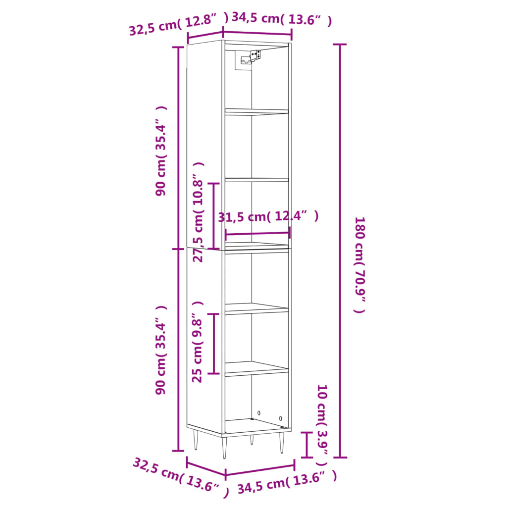 Highboard Grau Sonoma 34,5x32,5x180 cm Holzwerkstoff