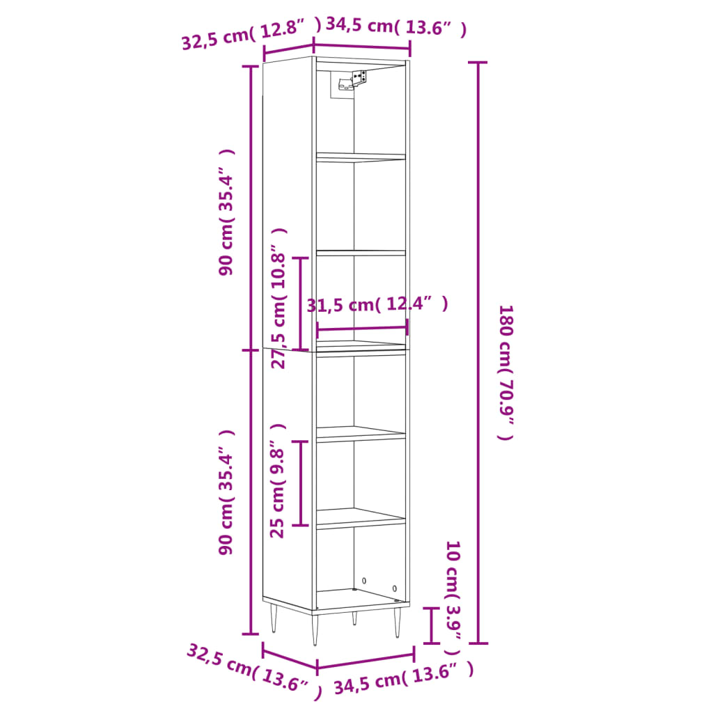 Highboard Schwarz 34,5x32,5x180 cm Holzwerkstoff