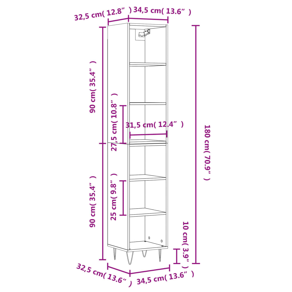 Highboard Hochglanz-Weiß 34,5x32,5x180 cm Holzwerkstoff