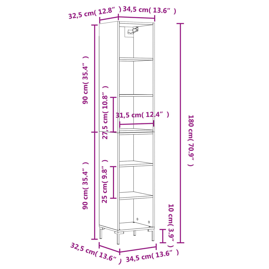 Highboard Sonoma-Eiche 34,5x32,5x180 cm Holzwerkstoff