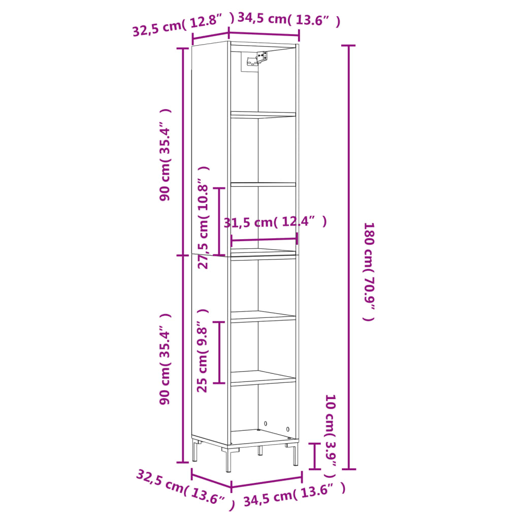 Highboard Räuchereiche 34,5x32,5x180 cm Holzwerkstoff