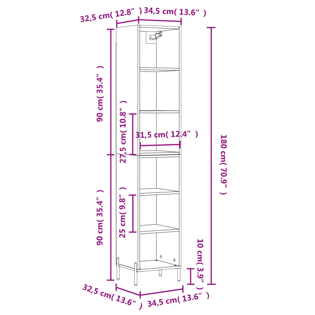 Highboard Sonoma-Eiche 34,5x32,5x180 cm Holzwerkstoff