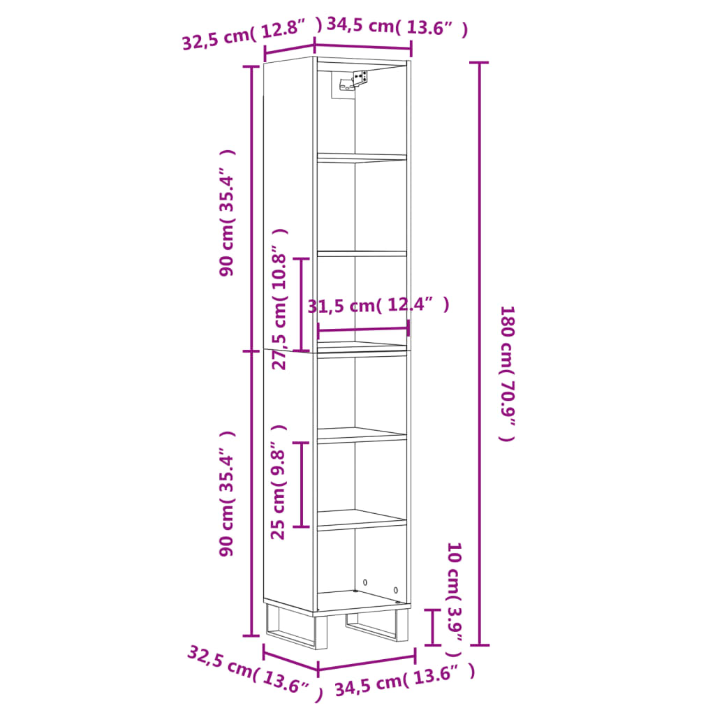 Highboard Hochglanz-Weiß 34,5x32,5x180 cm Holzwerkstoff