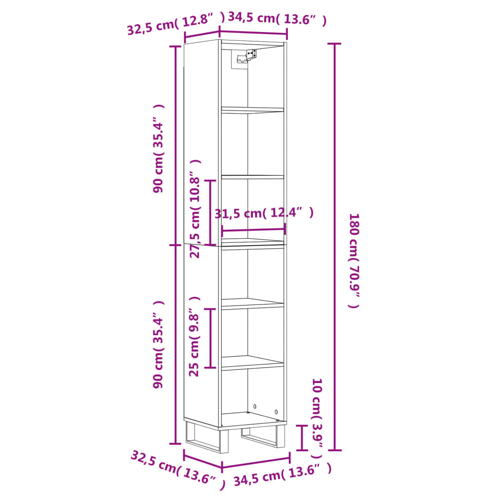 Highboard Sonoma-Eiche 34,5x32,5x180 cm Holzwerkstoff