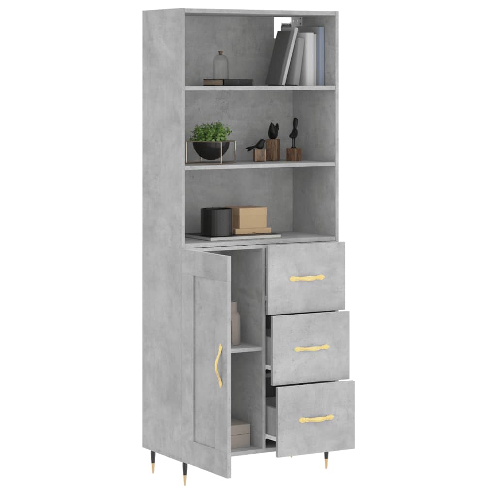 Highboard Betongrau 69,5x34x180 cm Holzwerkstoff