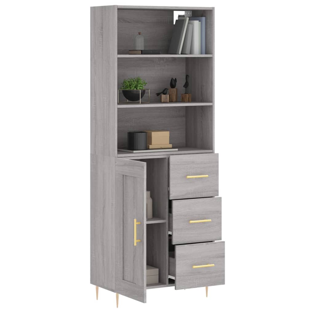 Highboard Grau Sonoma 69,5x34x180 cm Holzwerkstoff