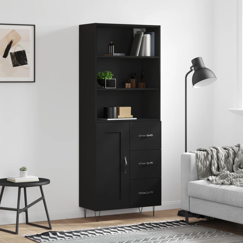 Highboard Schwarz 69,5x34x180 cm Holzwerkstoff