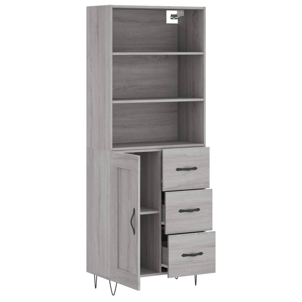 Highboard Grau Sonoma 69,5x34x180 cm Holzwerkstoff