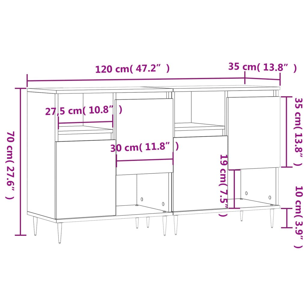 Sideboards 2 Stk. Grau Sonoma Holzwerkstoff