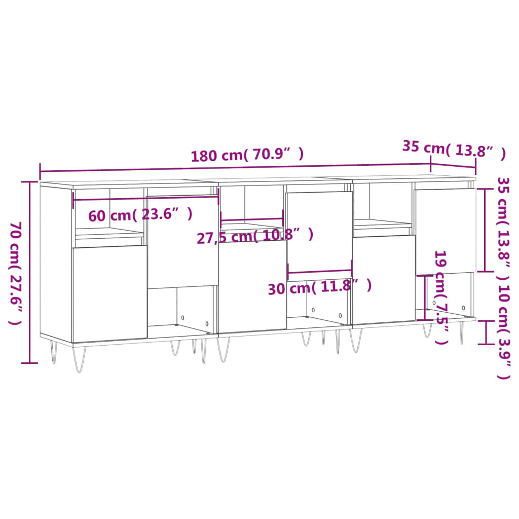 Sideboards 3 Stk. Sonoma-Eiche Holzwerkstoff