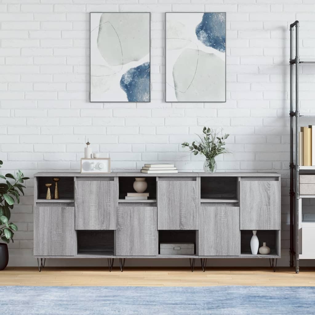 Sideboards 3 Stk. Grau Sonoma Holzwerkstoff