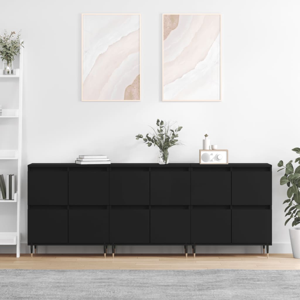 Sideboards 3 Stk. Schwarz Holzwerkstoff