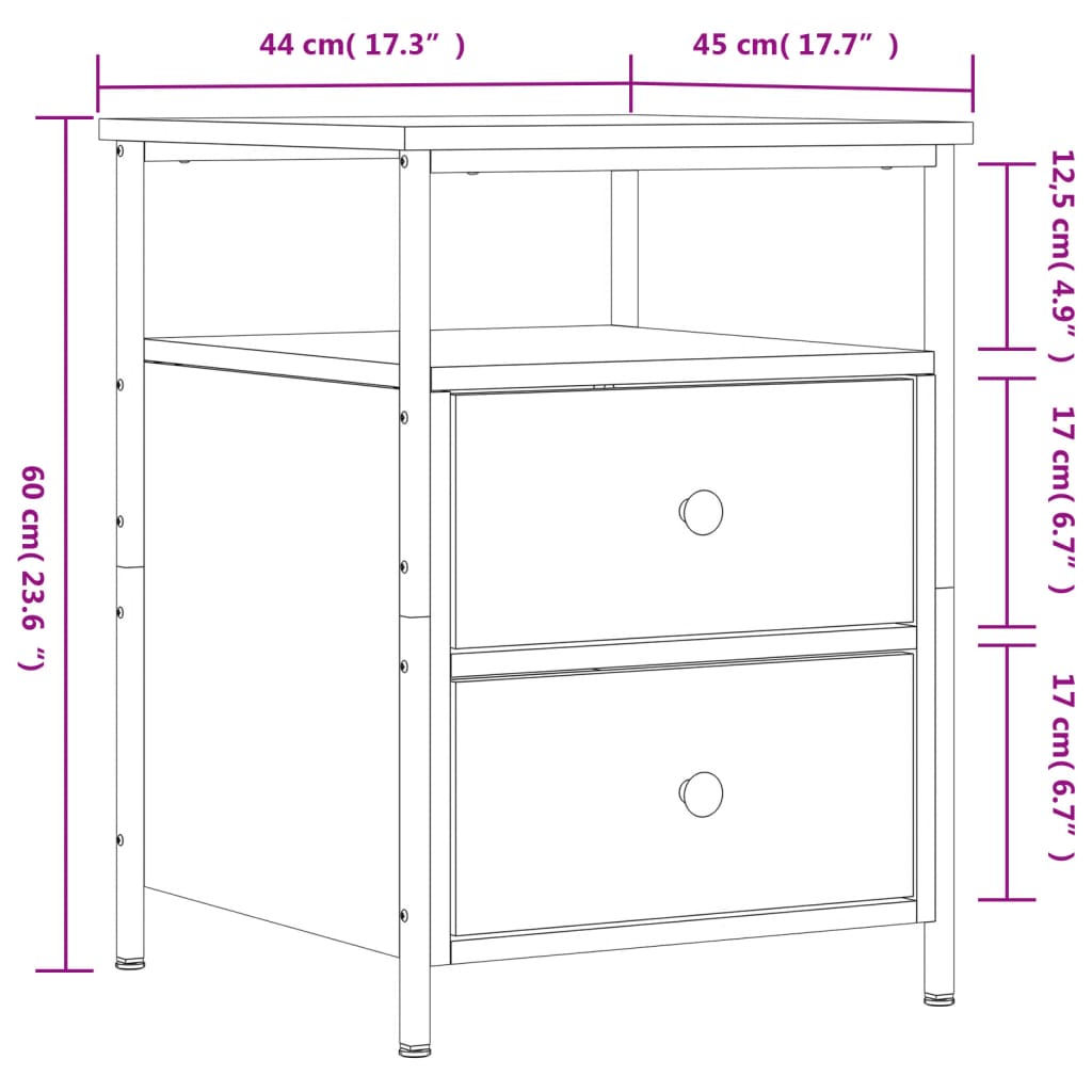 Nachttisch Grau Sonoma-Eiche 44x45x60 cm Holzwerkstoff